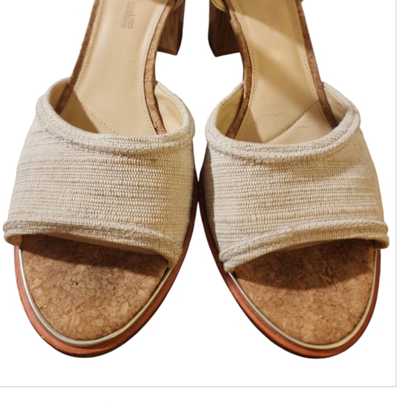 Clarks Ellis Clara metallic combo block heel sandals size 9 cork linen Coquette - Picture 9 of 10